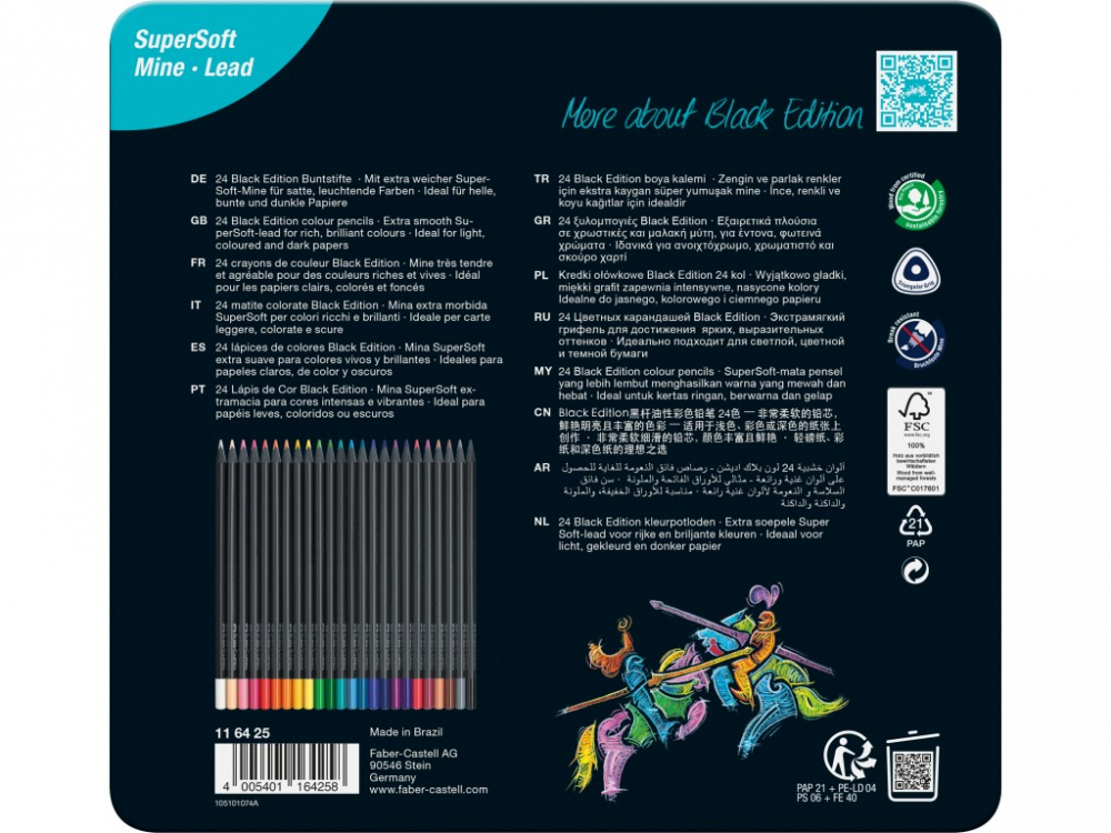 Creioane colorate triunghiulare black edition cutie metal Faber-Castell 24 culori/set [3]