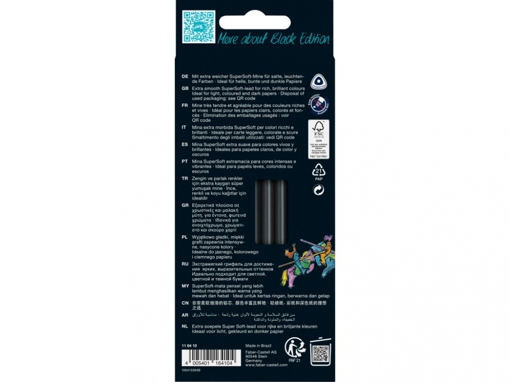 Creioane colorate triunghiulare black edition pastel + neon Faber-Castell 12 culori/set [3]