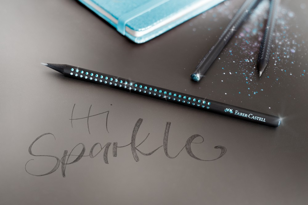 Creion grafit B triunghiular grip sparkle lemn negru midnight ocean Faber-Castell [2]