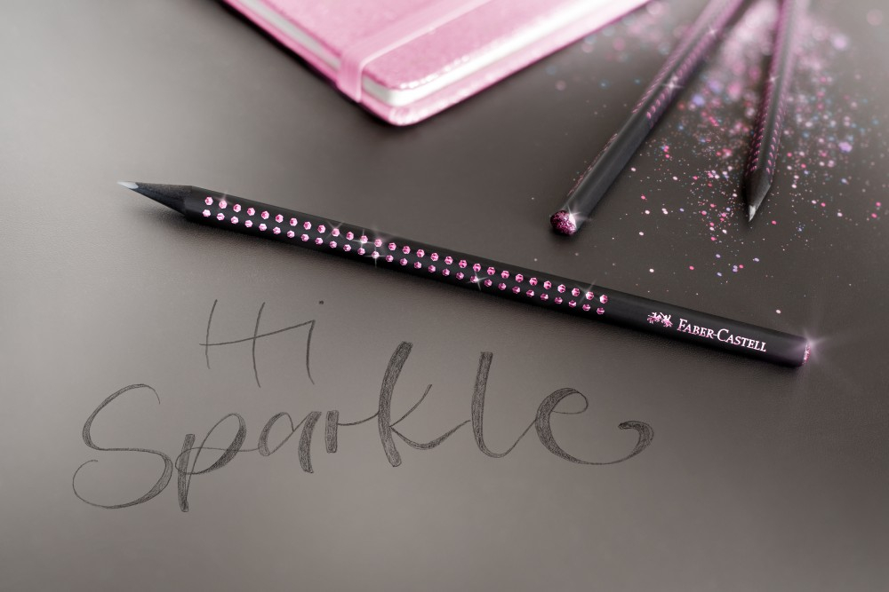 Creion grafit B triunghiular grip sparkle lemn negru midnight rose Faber-Castell [2]