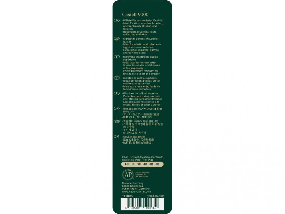 Creion grafit hexagonal Castell 9000 Faber-Castell 6 buc/set [3]
