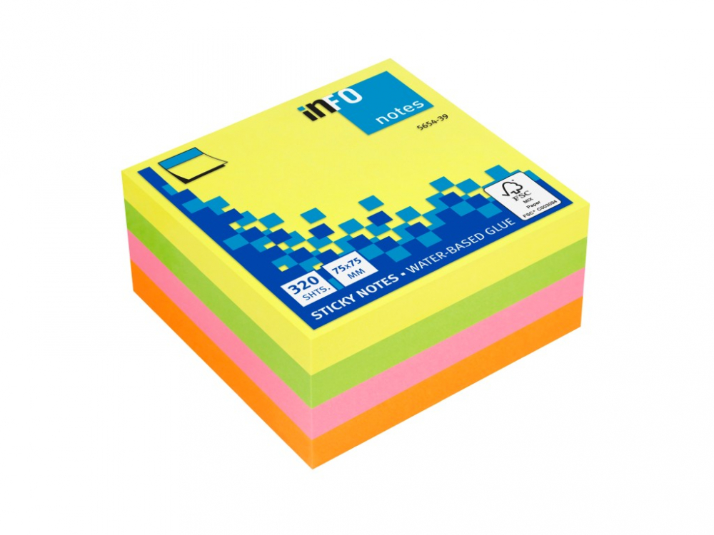 Cub notite adezive 75 x 75 mm 320 file multicolor brilliant Info Notes [1]