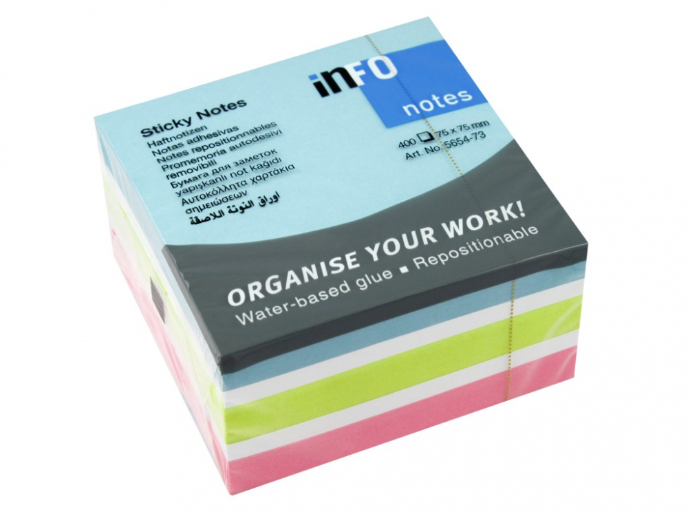 Cub notite adezive 75 x 75 mm 400 file multicolor Info Notes [1]