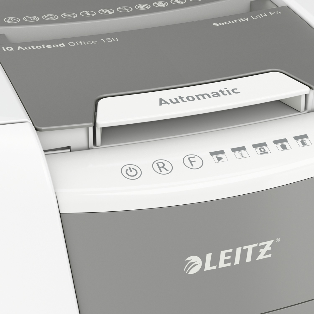 Distrugator automat documente Leitz IQ Office  ,  150 coli ,  P4 ,  cross-cut (tip confeti) ,  cos 44 litri ,  alb-gri ,  Leitz Cod Produs: 80130000 [13]