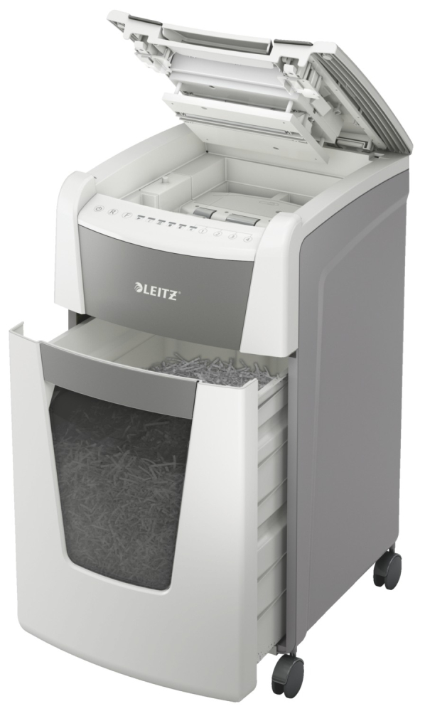 Distrugator automat documente Leitz IQ Office  ,  300 coli ,  P5 ,  micro-cut (tip particule) ,  cos 60 litri ,  alb-gri ,  Leitz Cod Produs: 80160000 [8]