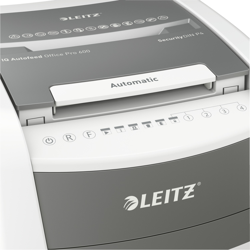 Distrugator automat documente Leitz IQ Office  ,  600 coli ,  P4 ,  cross-cut (tip confeti) ,  cos 110 litri ,  alb-gri ,  Leitz Cod Produs: 80170000 [15]