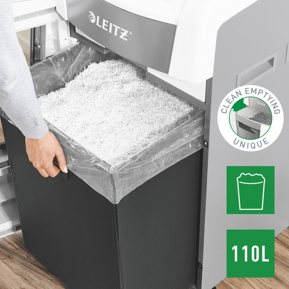 Distrugator automat documente Leitz IQ Office  ,  600 coli ,  P5 ,  micro-cut (tip particule) ,  cos 110 litri ,  alb-gri ,  Leitz Cod Produs: 80180000 [5]