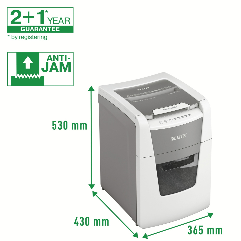Distrugator automat documente Leitz IQ Small Office  ,  100 coli ,  P4 ,  cross-cut (tip confeti) ,  cos 34 litri ,  alb-gri ,  Leitz Cod Produs: 80110000 [5]