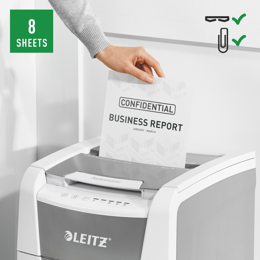 Distrugator automat documente Leitz IQ Small Office  ,  100 coli ,  P4 ,  cross-cut (tip confeti) ,  cos 34 litri ,  alb-gri ,  Leitz Cod Produs: 80110000 [4]