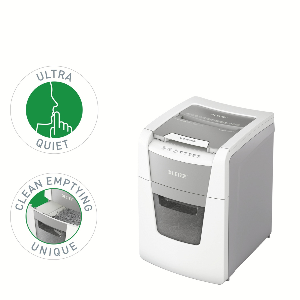Distrugator automat documente Leitz IQ Small Office  ,  100 coli ,  P4 ,  cross-cut (tip confeti) ,  cos 34 litri ,  alb-gri ,  Leitz Cod Produs: 80110000 [6]