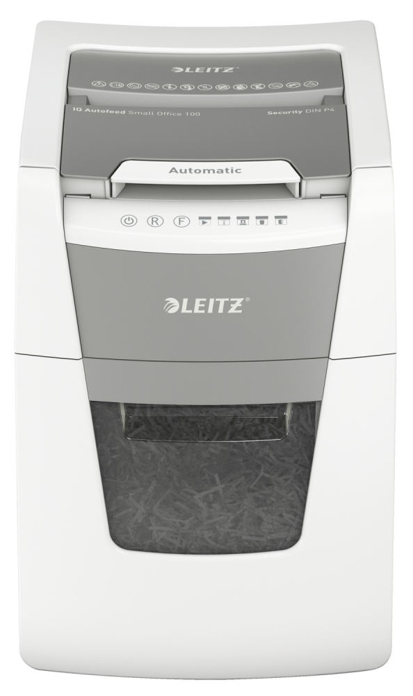 Distrugator automat documente Leitz IQ Small Office  ,  100 coli ,  P4 ,  cross-cut (tip confeti) ,  cos 34 litri ,  alb-gri ,  Leitz Cod Produs: 80110000 [11]