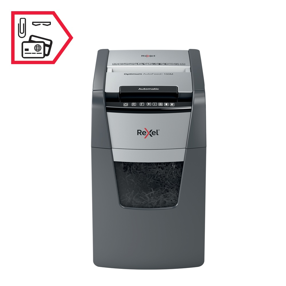 Distrugator automat documente Rexel OPTIMUM 130M  ,  130 coli ,  P5 ,  micro-cut (tip particule) ,  cos 44 litri ,  negru-gri ,  Cod Produs: 2020130MEU [8]