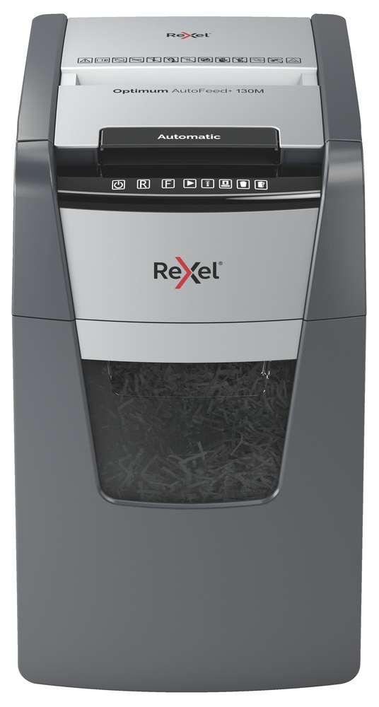 Distrugator automat documente Rexel OPTIMUM 130M  ,  130 coli ,  P5 ,  micro-cut (tip particule) ,  cos 44 litri ,  negru-gri ,  Cod Produs: 2020130MEU [2]