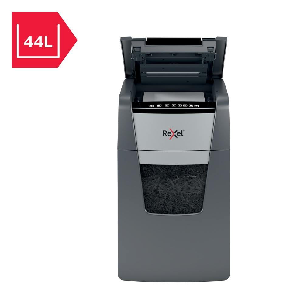 Distrugator automat documente Rexel OPTIMUM 130M  ,  130 coli ,  P5 ,  micro-cut (tip particule) ,  cos 44 litri ,  negru-gri ,  Cod Produs: 2020130MEU [7]