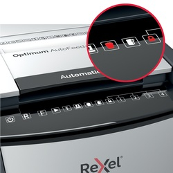 Distrugator automat documente Rexel OPTIMUM 130X  ,  130 coli ,  P4 ,  cross-cut (tip confeti) ,  cos 44 litri ,  negru-gri ,  Cod Produs: 2020130XEU [6]