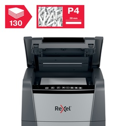 Distrugator automat documente Rexel OPTIMUM 130X  ,  130 coli ,  P4 ,  cross-cut (tip confeti) ,  cos 44 litri ,  negru-gri ,  Cod Produs: 2020130XEU [12]