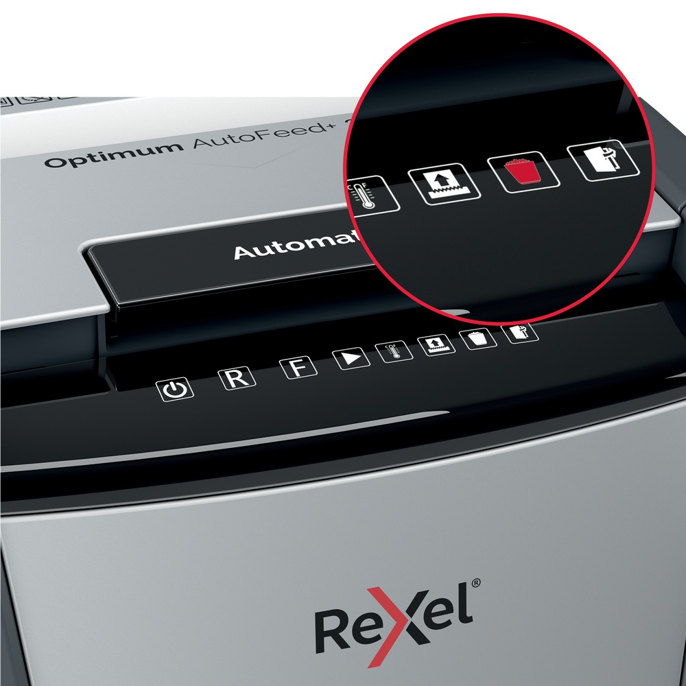 Distrugator automat documente Rexel OPTIMUM 300X , 300 coli , P4 , cross-cut (tip confeti) , cos 60 litri , negru-gri , Cod Produs: 2020300XEU [12]