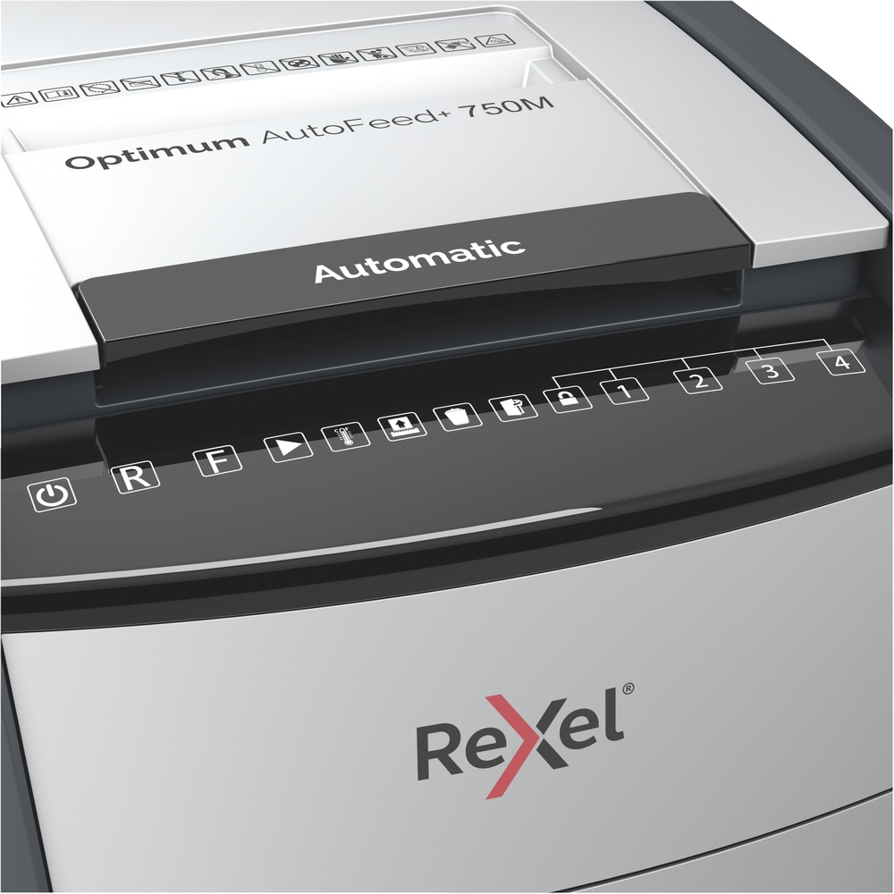 Distrugator automat documente Rexel OPTIMUM 750M  ,  750 coli ,  P5 ,  micro-cut (tip particule) ,  cos 140 litri ,  negru-gri ,  Cod Produs: 2020750MEU [5]