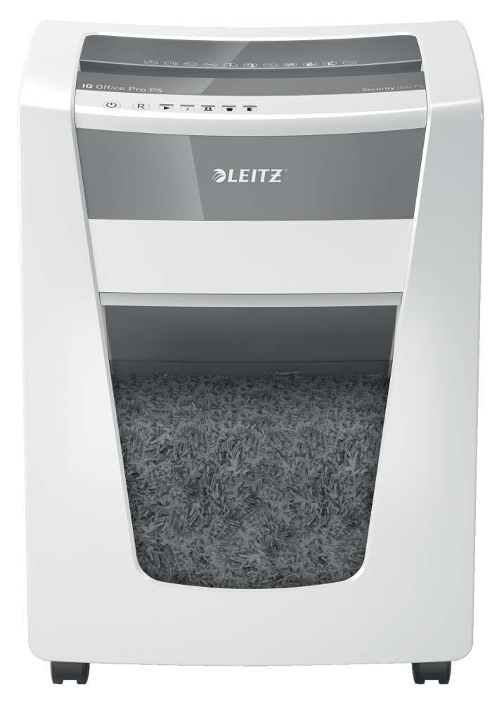 Distrugator manual documente Leitz IQ Office Pro , 15 coli , P5 , micro-cut (tip particulei) , cos 30 coli , alb , Leitz Cod Produs: 80050000 [2]