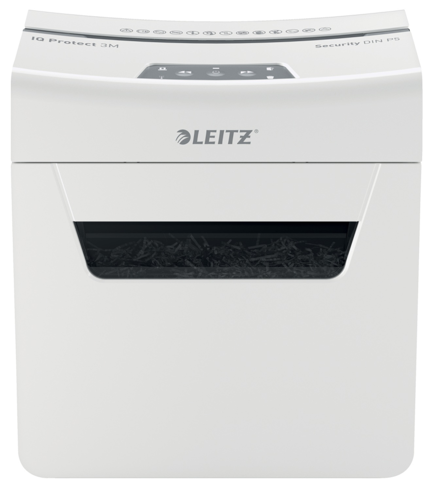 Distrugator manual documente Leitz IQ Protect 3M  ,  3 coli ,  P5 ,  micro-cut (tip particule) ,  cos 10 litri ,  alb ,  Leitz Cod Produs: 80930000 [10]