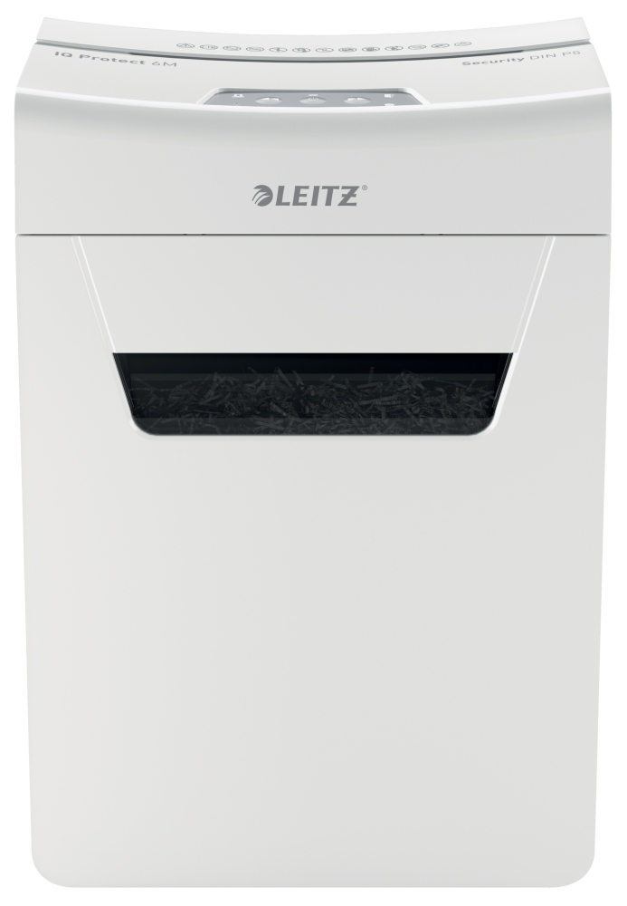 Distrugator manual documente Leitz IQ Protect 6M  ,  6 coli ,  P5 ,  micro-cut (tip particule) ,  cos 18 litri ,  alb ,  Leitz Cod Produs: 80950000 [10]