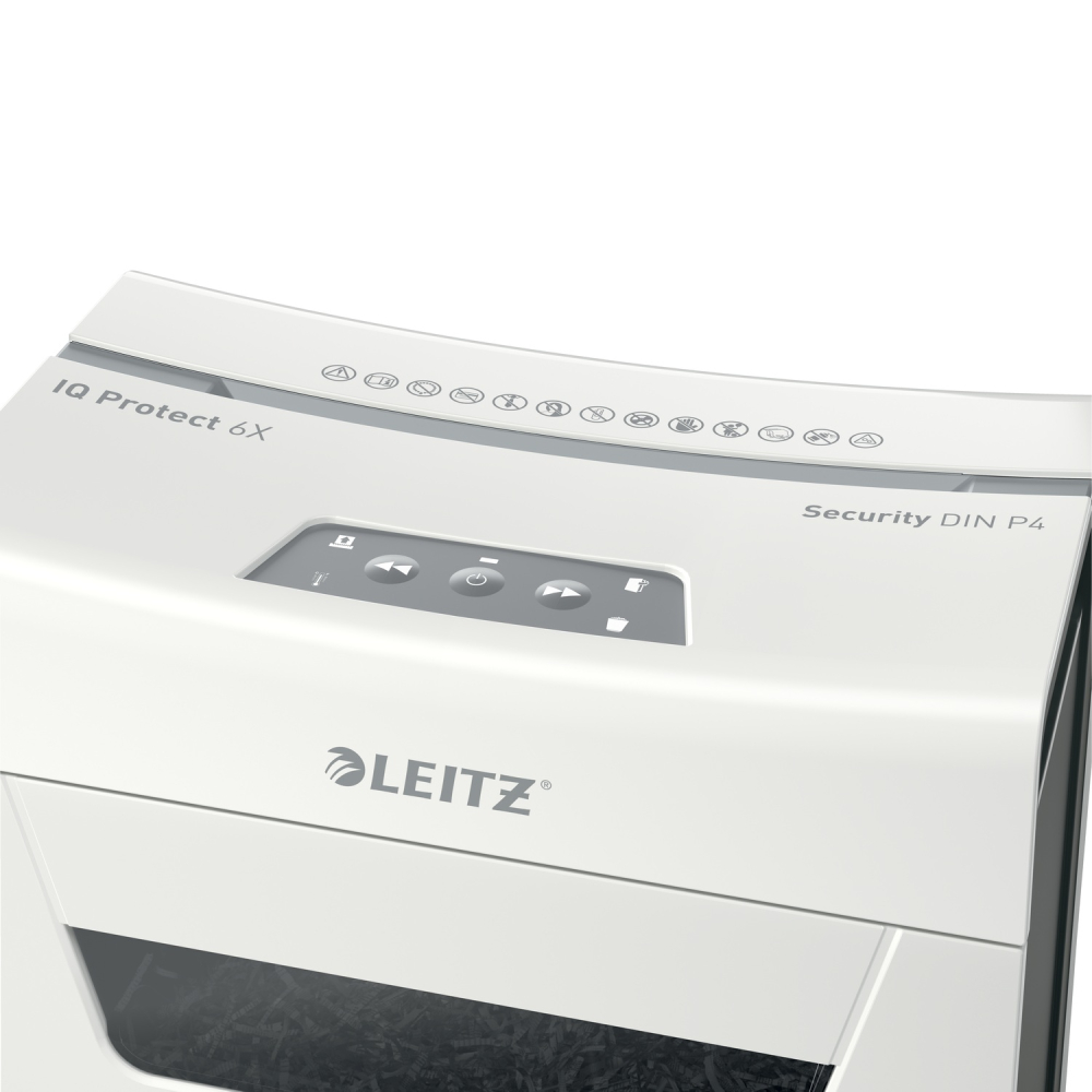 Distrugator manual documente Leitz IQ Protect 6X  ,  6 coli ,  P4 ,  cross-cut (tip confeti) ,  cos 10 litri ,  alb ,  Leitz Cod Produs: 80900000 [6]