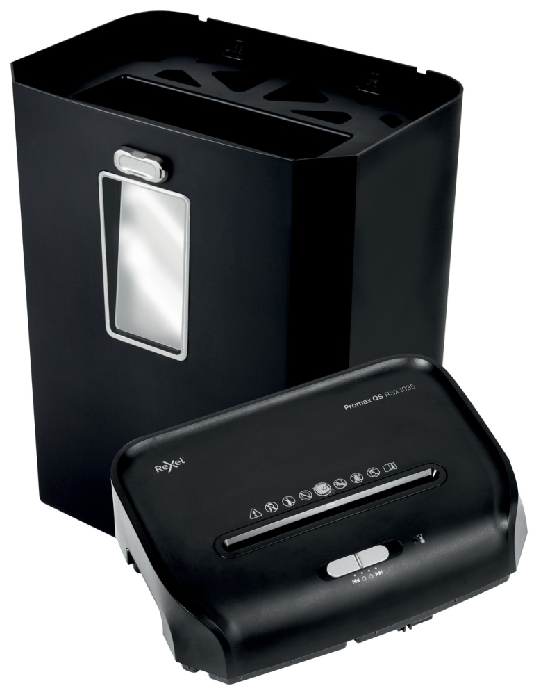 Distrugator manual documente Rexel PROMAX QS RSX1035 ,  10 coli ,  P4 ,  cross-cut (tip confeti) ,  cos 35 litri ,  negru ,  Cod Produs: 2104585EU [2]