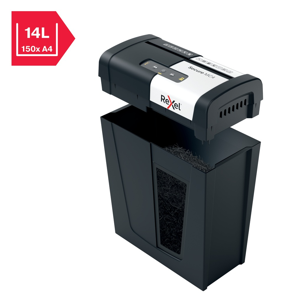 Distrugator manual documente Rexel SECURE MC4,  4 coli, P5, micro-cut (tip particule), cos  14 litri, negru-argintiu, Cod Produs: 2020129EU [3]