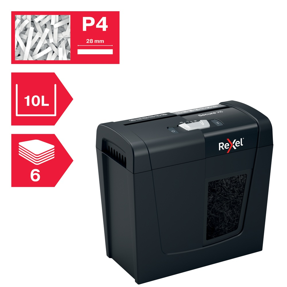 Distrugator manual documente Rexel SECURE   X6,   6 coli, P4, cross-cut (tip confeti), cos  10 litri, negru, Cod Produs: 2020122EU [7]