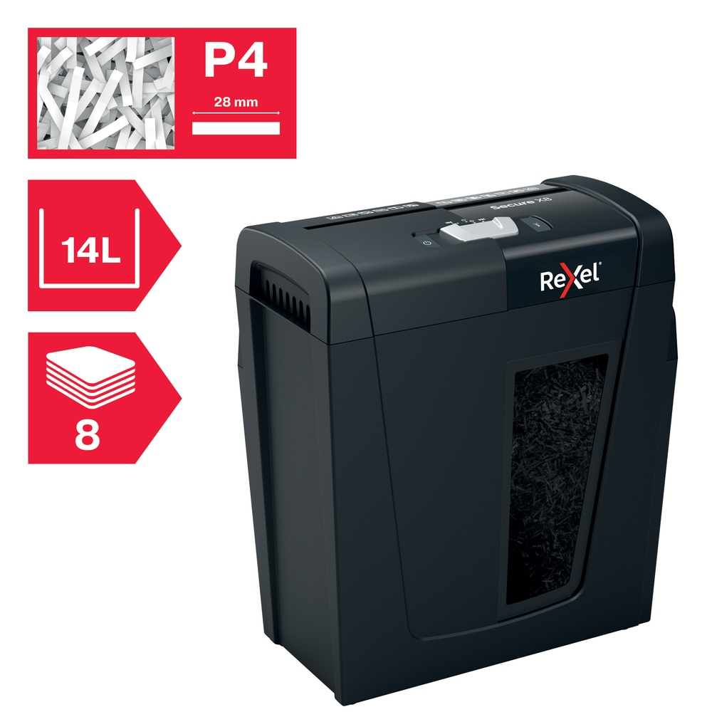 Distrugator manual documente Rexel SECURE X8 ,  8 coli ,  P4 ,  cross-cut (tip confeti) ,  cos 14 litri ,  negru ,  Cod Produs: 2020123EU [7]