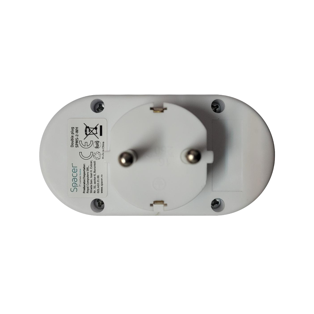 Dublu Stecher Spacer ,  Schuko ,  max 3500W ,  16A ,  protectie copii ,  2 prize Schuko ,  1 stecher Schuko ,  Cod Produs: SPMS-2-WH [3]