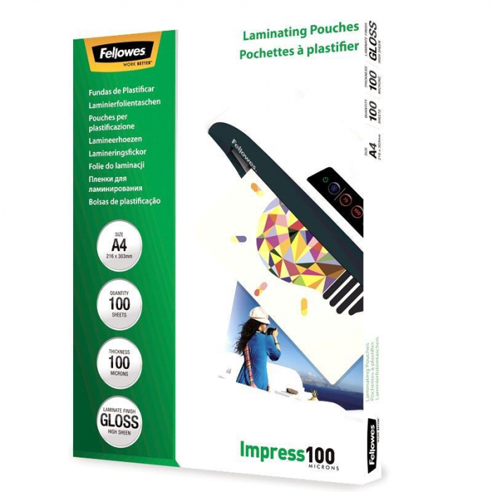 Folie pentru laminare Fellowes, 100 microni, A4, 100 coli/top [3]