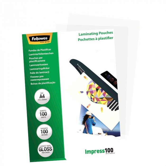 Folie pentru laminare Fellowes, 100 microni, A4, 100 coli/top [4]