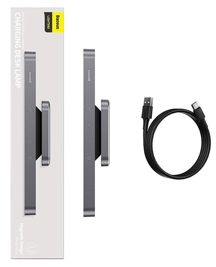 LAMPA BIROU LED Baseus Magnetic Stepless ,  100 lumeni , 4.5W , 3 trepte intensitate luminoasa , 4 butoane tactile , magnetic ,  ABS ,  alimentare: cablu inclus ,  gri Cod Produs: DGXC-C0G [5]