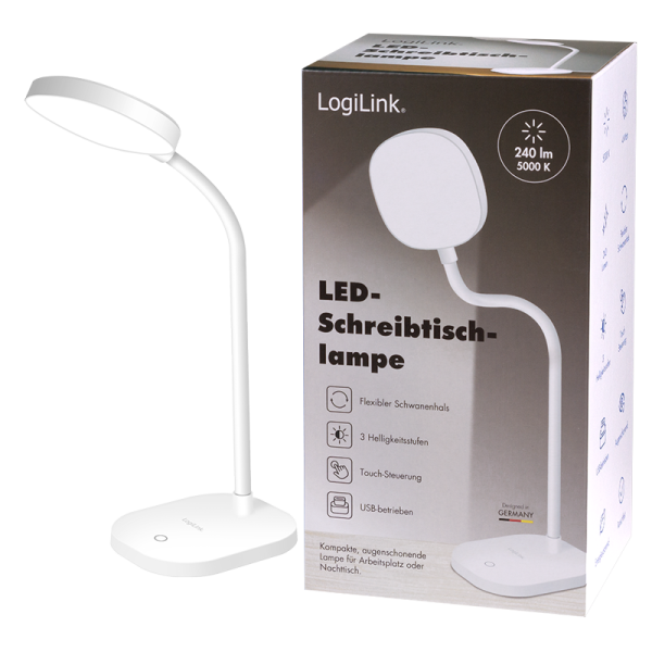 LAMPA LED Logilink ,  pt. birou ,  5000 K ,  240 lm ,  360 grade ,  gat flexibil ,  16 x LED 4W ,  IP20 ,  alimentare USB-C ,  alb ,  Cod Produs: LED017 [5]