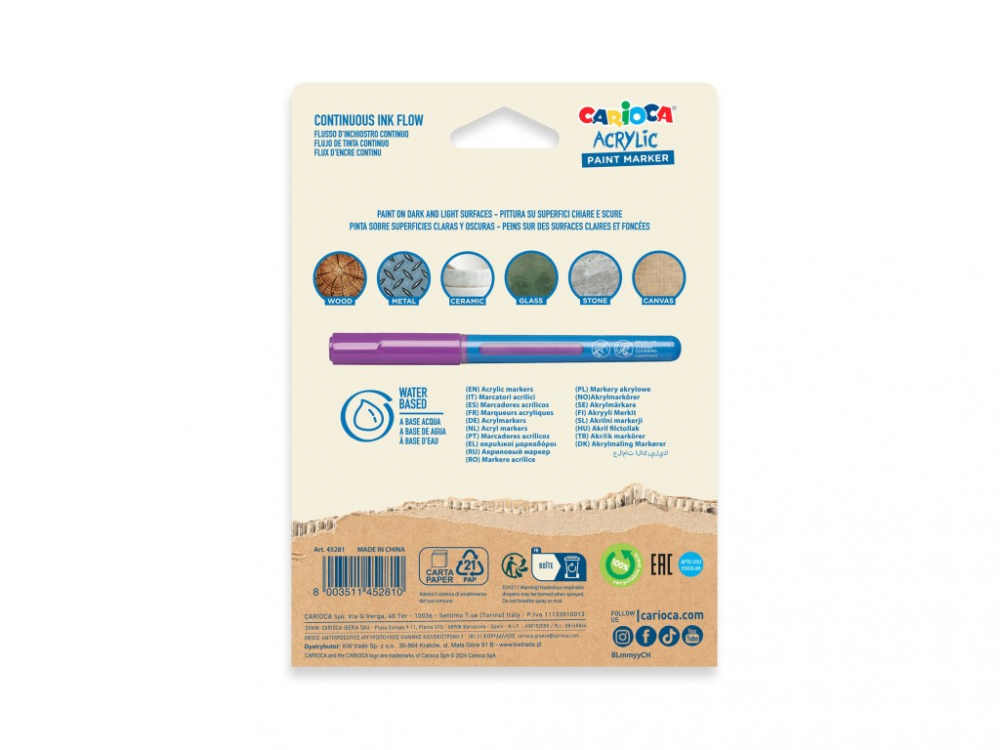 Marker cu vopsea acrilica si varf pensula Carioca 10 buc/set [6]