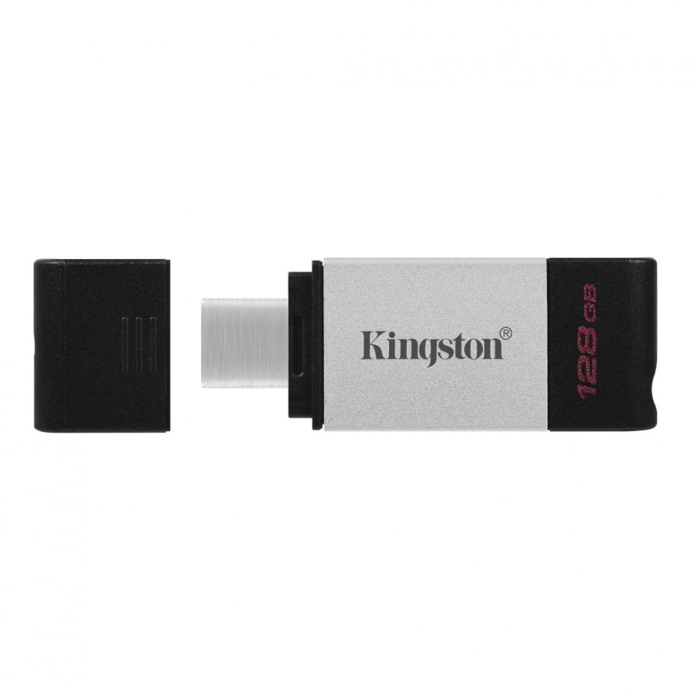 MEMORIE USB Type-C KINGSTON 128 GB ,  cu capac ,  carcasa metalic &amp; plastic ,  negru / argintiu ,  Cod Produs: DT80/128GB [1]