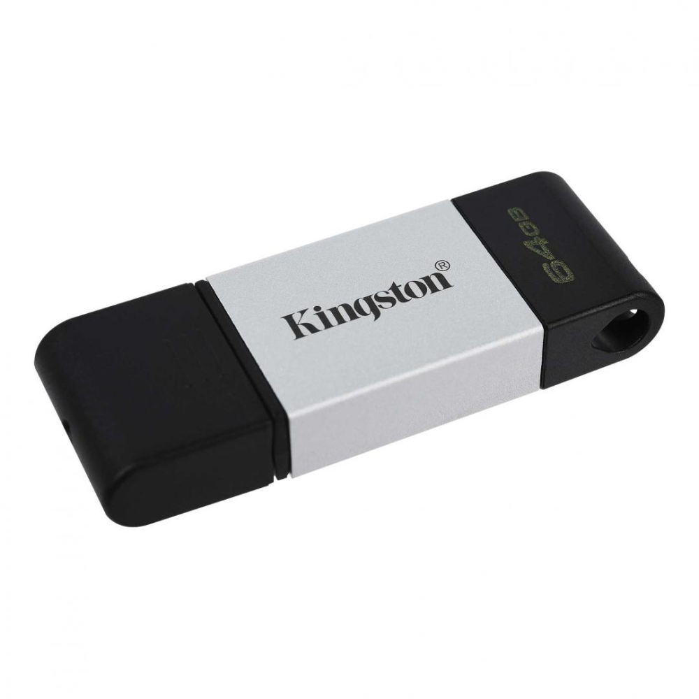 MEMORIE USB Type-C KINGSTON 64 GB , cu capac , carcasa metalic &amp; plastic , negru / argintiu , Cod Produs: DT80/64GB [1]