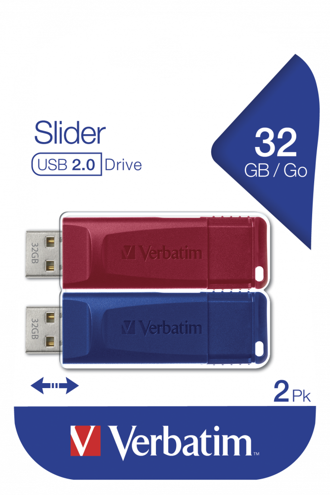 MEMORIE USB VERBATIM StoreNGo SLIDER 2 X 32GB USB 2.0 ROSU, ALBASTRU Cod Produs: 49327 [2]