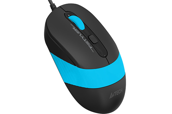 MOUSE A4tech, PC sau NB, cu fir, USB, optic, 1600 dpi, butoane/scroll 4/1, buton selectare viteza, negru / albastru, Cod Produs: FM10 Blue [2]