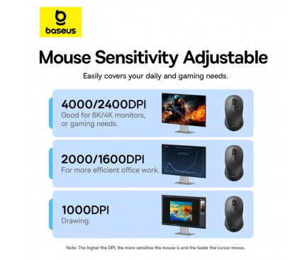 MOUSE Baseus F02 PC sau NB wireless, 2.4GHz si Bluetooth, optic, 800/ 1200/1600 dpi,butoane/scroll 4/1, negru Cod Produs: B01055505111-01 [4]