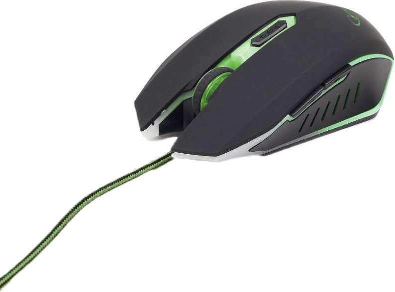 MOUSE GEMBIRD, gaming, cu fir, USB, optic, 2400 dpi, butoane/scroll 6/1, iluminare, negru / verde, Cod Produs: MUSG-001-G [2]