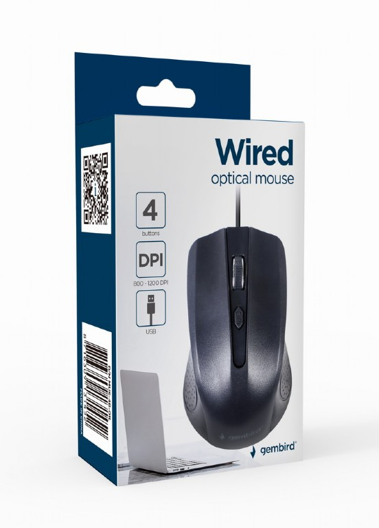 MOUSE GEMBIRD, PC sau NB, cu fir, USB, optic, 1200 dpi, butoane/scroll 4/1, cablu 1.8m, negru, Cod Produs: MUS-4B-01L [3]