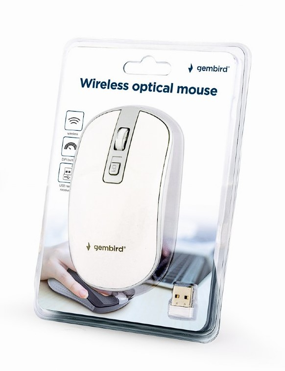 MOUSE GEMBIRD, PC sau NB, wireless, 2.4GHz, optic, 1600 dpi, butoane/scroll 4/1, , alb / argintiu, Cod Produs: MUSW-4B-06-WS [2]
