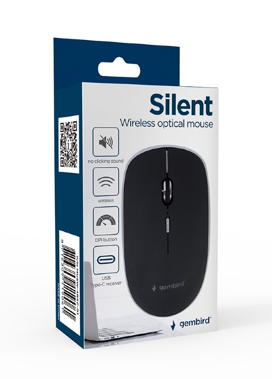 MOUSE GEMBIRD, PC sau NB, wireless, 2.4GHz, optic, 1600 dpi, butoane/scroll 4/1, silent, USB-C, negru, Cod Produs: MUSW-4BSC-01 [4]