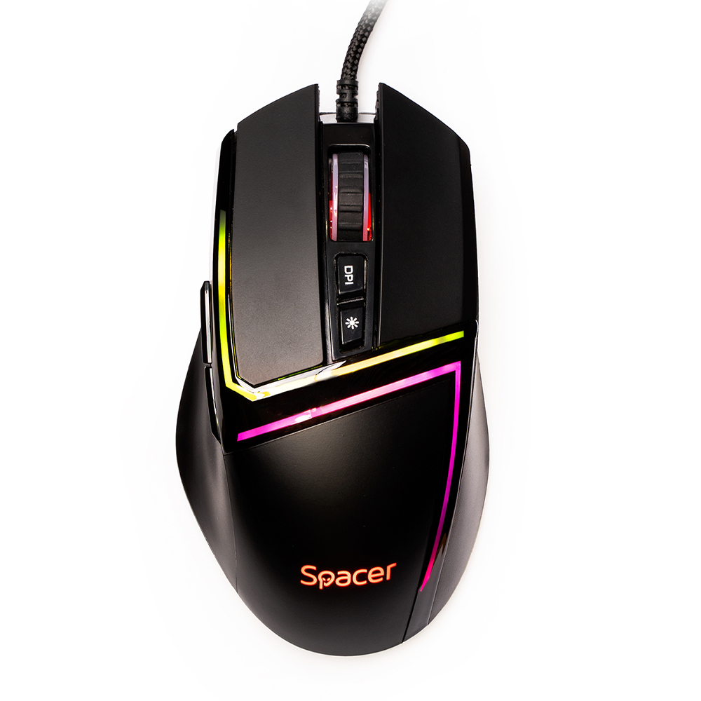 MOUSE Spacer - gaming, gaming, cu fir, USB, optic, 12.000 dpi, butoane/scroll 7/1, iluminare RGB, negru, Cod Produs: SPGM-ALIEN-PRO [2]