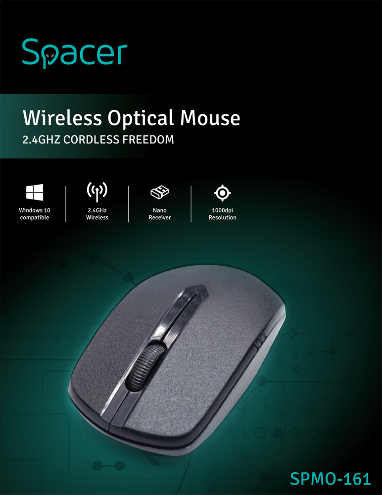 MOUSE  Spacer, PC sau NB, wireless, 2.4GHz, optic, 1000 dpi, butoane/scroll 3/1, , negru, Cod Produs: SPMO-161 [6]