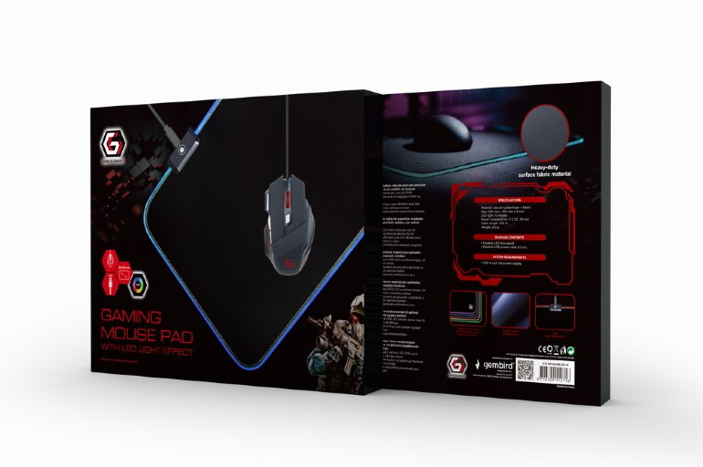 MousePAD GEMBIRD - gaming ,  cauciuc si material textil ,  350 x 250 x 4 mm ,  Iluminare 10 moduri ,  negru ,  Cod Produs: MP-GAMELED-M [2]
