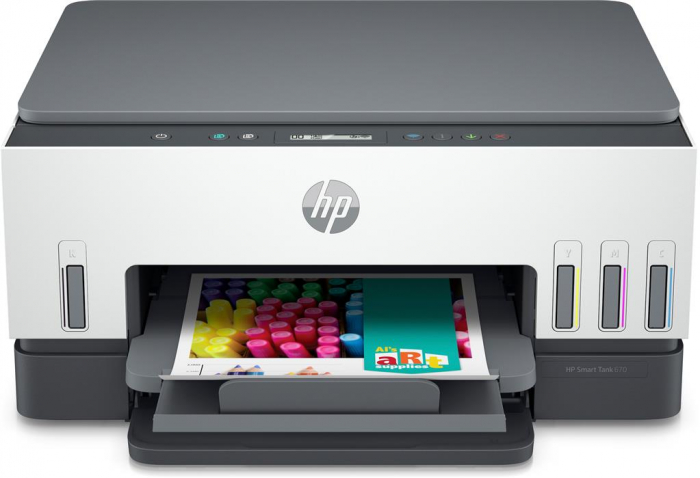 Multifunctional Inkjet Color HP Smart Tank 670 All-in-One, A4, Functii: Impr.|Scan.|Cop., Viteza de Printare Monocrom: 12 ppm, Viteza de printare color: 7 ppm, Conectivitate:USB|WiFi|BTH, Duplex:Da, A [1]