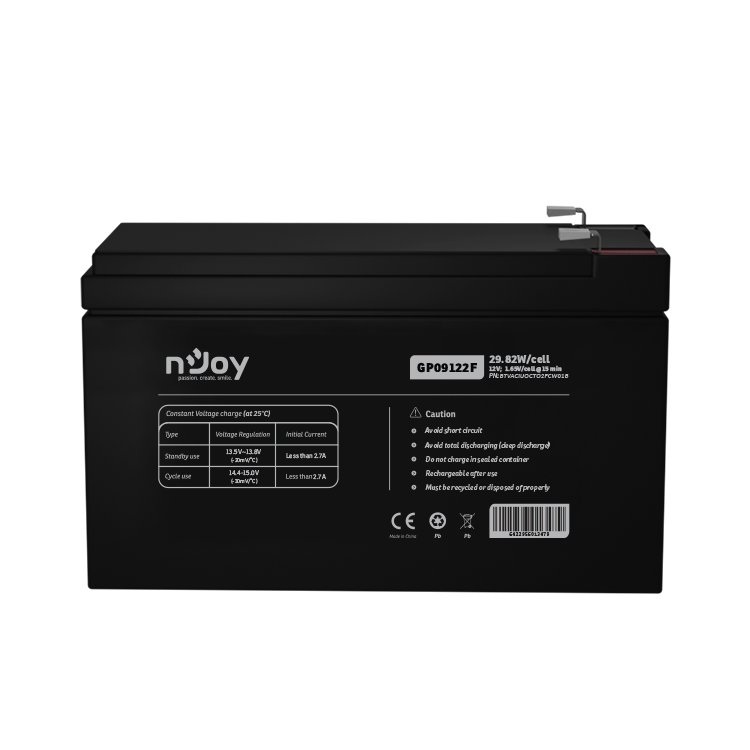 nJoy |BTVACIUOCTO2FCW01B | GP09122F | Baterie UPS  | 12 V | 9 A | Borne  F2 | 29,82 W | 151 x 65 x 100 mm Cod Produs: BTVACIUOCTO2FCW01B [2]